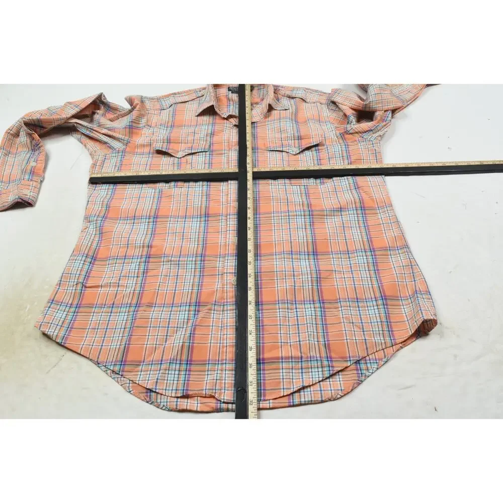 Vintage Polo Ralph Lauren Trim Western Shirt Mens XL Orange Plaid Long Sleeve